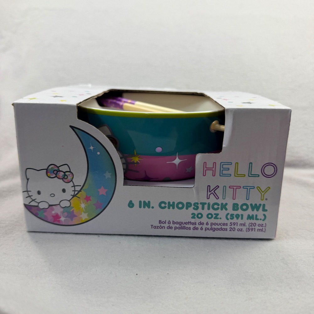 Hello Kitty Sanrio Celestial Star Moon 6 Inch Ceramic Chopstick Ramen Bowl 20oz